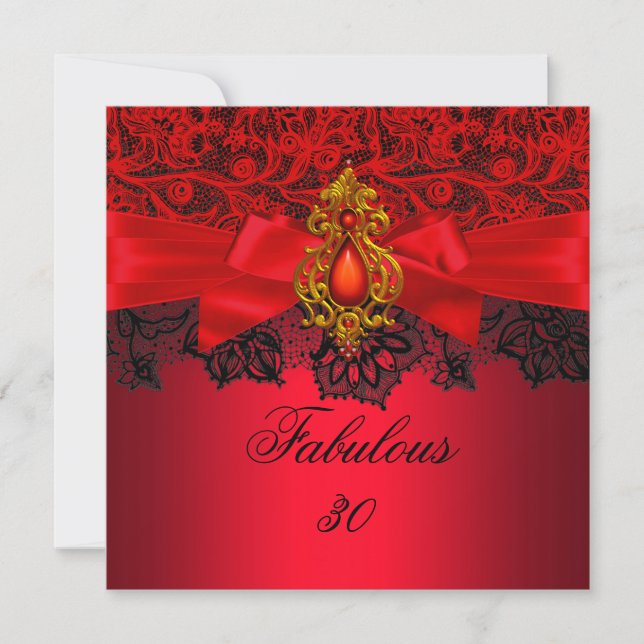 Fabulous 30 Elegant Red Black Jewel Party SQ Einladung (Vorderseite)