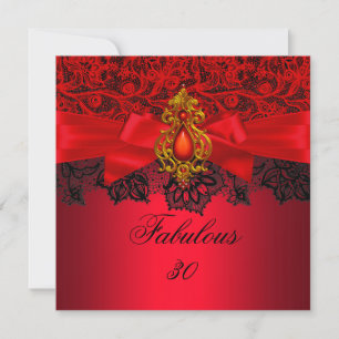 Fabulous 30 Elegant Red Black Jewel Party SQ Einladung