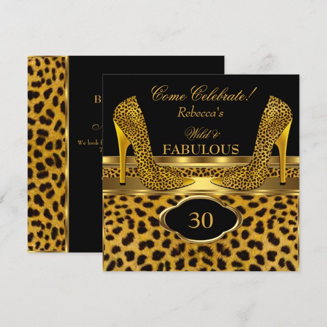 Fabulous 30 Wild Leopard Gold Cheetah High Heels Einladung (Vorne/Hinten)