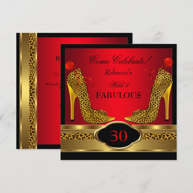 Fabulous 30 Wild Leopard Roter Käse High Heels Einladung (Vorne/Hinten)