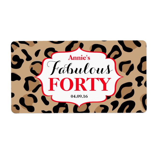 Fabulous 40 Birthday Red Leopard Wasserflasche (Vorne)