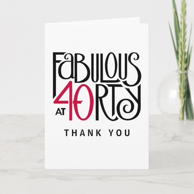 Fabulous 40 black red Thank You Card Dankeskarte (Vorderseite)