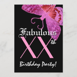 Fabulous 40. Geburtstag Fuschia Butterfly W1800 Einladung