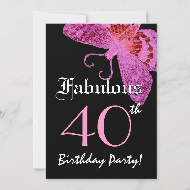 Fabulous 40. Geburtstag Fuschia Butterfly W1800 Einladung (Vorderseite)