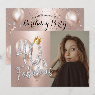 Fabulous 40 Moderne Rose Gold Foto Königin Geburts Einladung