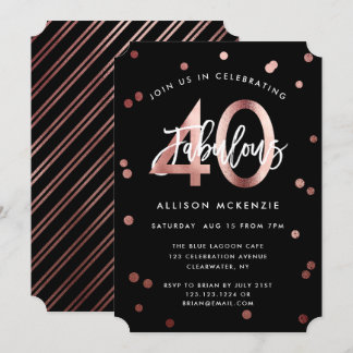 Fabulous 40 | Moderne Rose Gold Stilvoll Geburtsta Einladung