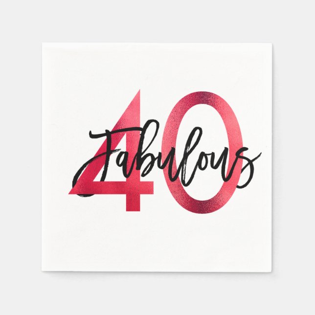 Fabulous 40. | Moderner Eleganter Chic Rot Geburts Serviette (Vorderseite)