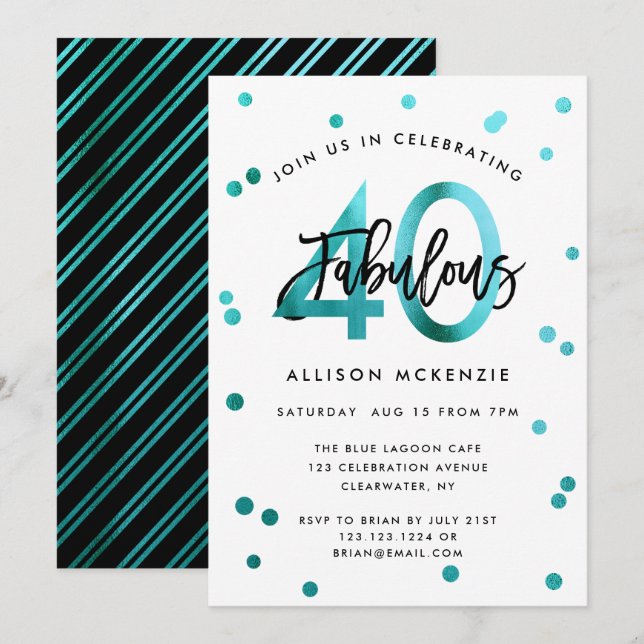 Fabulous 40 | Modernes Drehbuch Mädchen Aquamarin  Einladung (Vorne/Hinten)