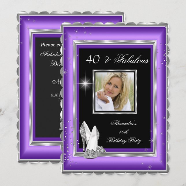 Fabulous 40 Party Foto Lila Silberhosen Einladung (Vorne/Hinten)