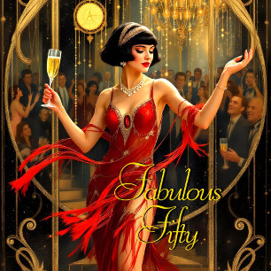 Fabulous 50. 1920er Art Deko Woman Red Einladung