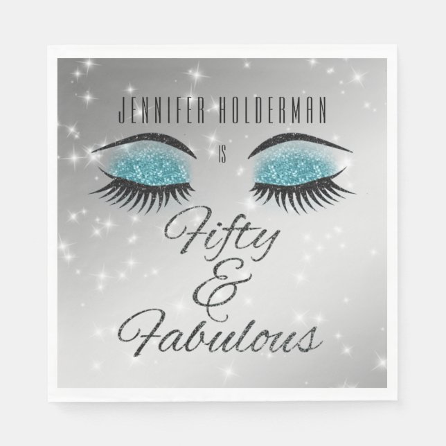 Fabulous 50 Black Aqua Glam Eyes Paper Napkins Serviette (Vorderseite)