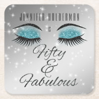 Fabulous 50 Black Aqua Glam Eyes Paper Untersetzer