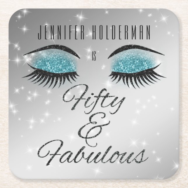 Fabulous 50 Black Aqua Glam Eyes Paper Untersetzer (Vorderseite)