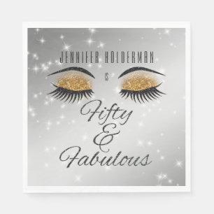Fabulous 50 Black Gold Glam Eyes Papier Napkins Serviette