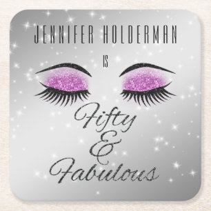 Fabulous 50 Black Hot Pink Glam Eyes Paper Unterse Rechteckiger Pappuntersetzer