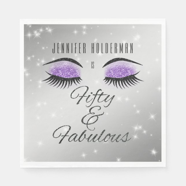 Fabulous 50 Black Lila Glam Eyes Napkins Serviette (Vorderseite)