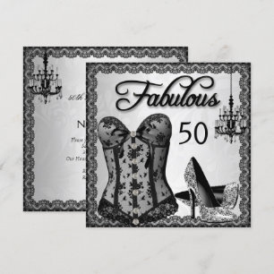 Fabulous 50 Black Silver Corset High Heels Party Einladung