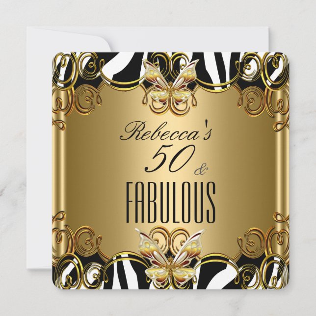 Fabulous 50 Bronze Gold Schwarz-weiß Zebra Einladung (Vorderseite)