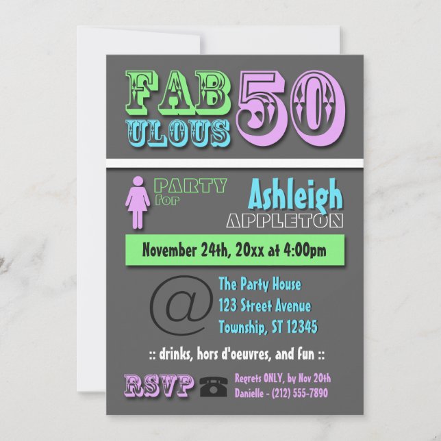 FABULOUS 50 - Coole moderne Einladungen zum Geburt (Vorderseite)