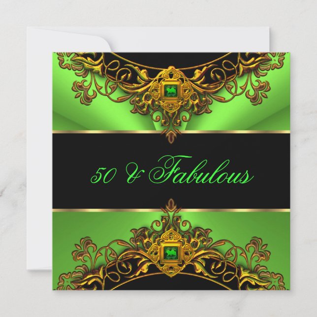 Fabulous 50 Elite Green Limon Black Gold Geburtsta Einladung (Vorderseite)