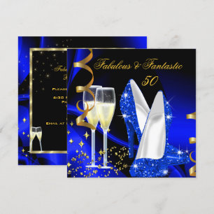 Fabulous 50 Fantastische Abstrakt Blue Gold Party Einladung