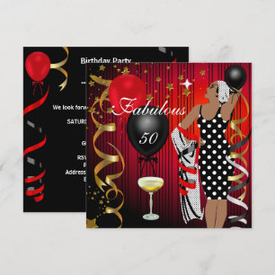 Fabulous 50 Fifty Diva Birthday Black Red Balloon Einladung