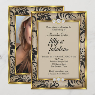 Fabulous 50 Foto Beige Black Damask Gold Geburtsta Einladung