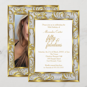 Fabulous 50 Foto Damask Gold Grau Silber Geburtsta Einladung