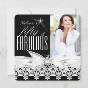 Fabulous 50 Foto Schwarz-weiß Lace 50. Geburtstag  Einladung