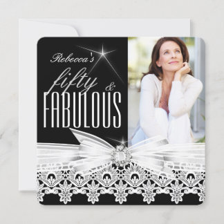 Fabulous 50 Foto Schwarz-weiß Lace 50. Geburtstag  Einladung
