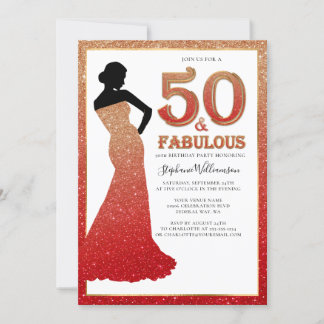 Fabulous 50. Geburtstag Ombre Glitzer Gown Invitat Einladung