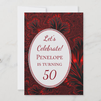 Fabulous 50 Glamour Shiny Red Fraktal Geburtstag Einladung
