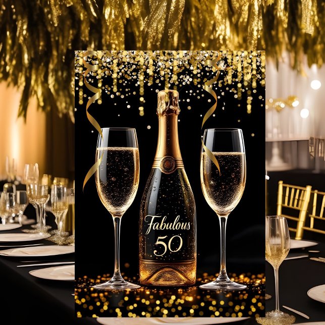 Fabulous 50 Glitzer Gold Black Champagne Sparkle Einladung (Von Creator hochgeladen)
