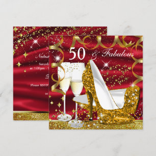 Fabulous 50 Glitzer Gold Heel Red Glitz Glam Party Einladung