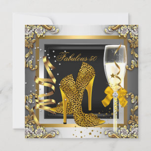 Fabulous 50 Gold Leopard Silver Champagne Geburtst Einladung