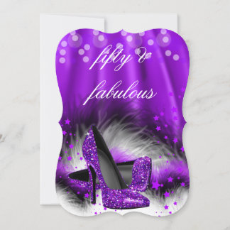 Fabulous 50 Lila Stars High Heels Birthday 2 Einladung
