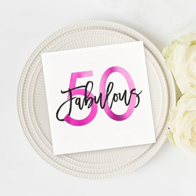 Fabulous 50. | Moderne Elegante Chic Pink Geburtst Serviette (Von Creator hochgeladen)