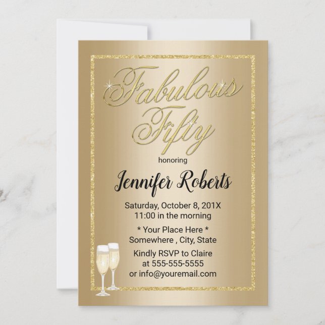 Fabulous 50 Moderne Gold Kalligraphie 50 Geburtsta Einladung (Vorderseite)