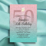 Fabulous 50 Moderne rosa Silber Türkis Geburtstag Einladung<br><div class="desc">Moderner Rosa Silbertürkis Glitzer Fantastische 50 Geburtstagsparty Einladungen.</div>