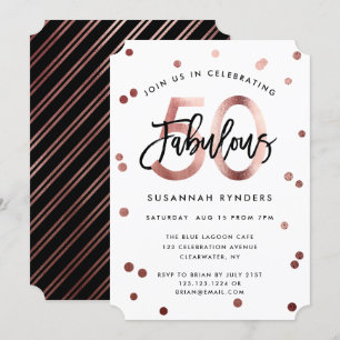 Fabulous 50   Moderne Rose Gold Brushed Birthday Einladung