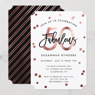 Fabulous 50 | Moderne Rose Gold Brushed Birthday Einladung