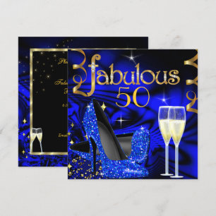 Fabulous 50 Party Abstrakt Blue High Heels Gold Einladung