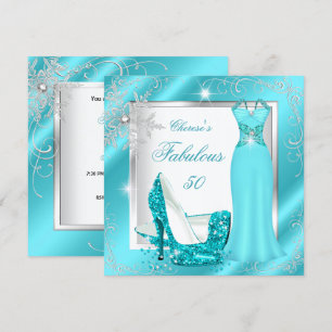 Fabulous 50 Party Aquamarin Blue Silver Dress Heel Einladung