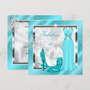 Fabulous 50 Party Aquamarin Blue Silver Dress Heel Einladung