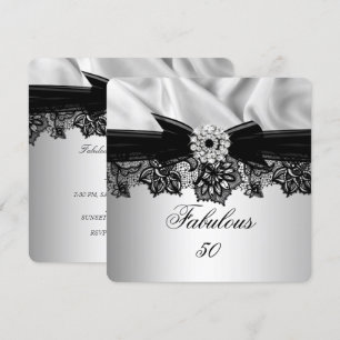 Fabulous 50 Party Elegant Silber Schwarz Seide Juw Einladung