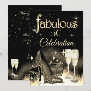 Fabulous 50. Party Glitzer Sepia Beige Champagne Einladung