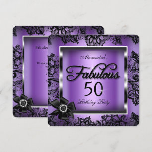 Fabulous 50 Party Lila Damask Black Lace Pearl Einladung