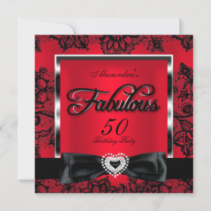 Fabulous 50 Party Red Damask Black Lace Einladung