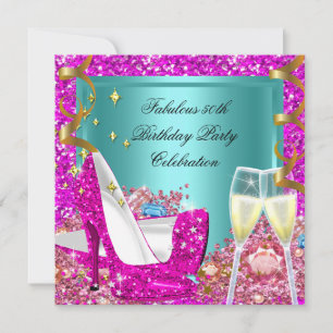 Fabulous 50 Pink Aquamariner Glitzer High Heel Geb Einladung