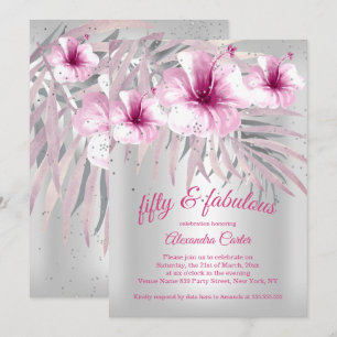 Fabulous 50 Pretty Pink Silber weißer Hibiskus Einladung